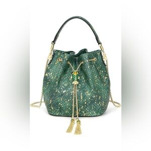 Snake Printed Leather Top Handbag Shoulder Bag with Goldfish Lock bucket bag